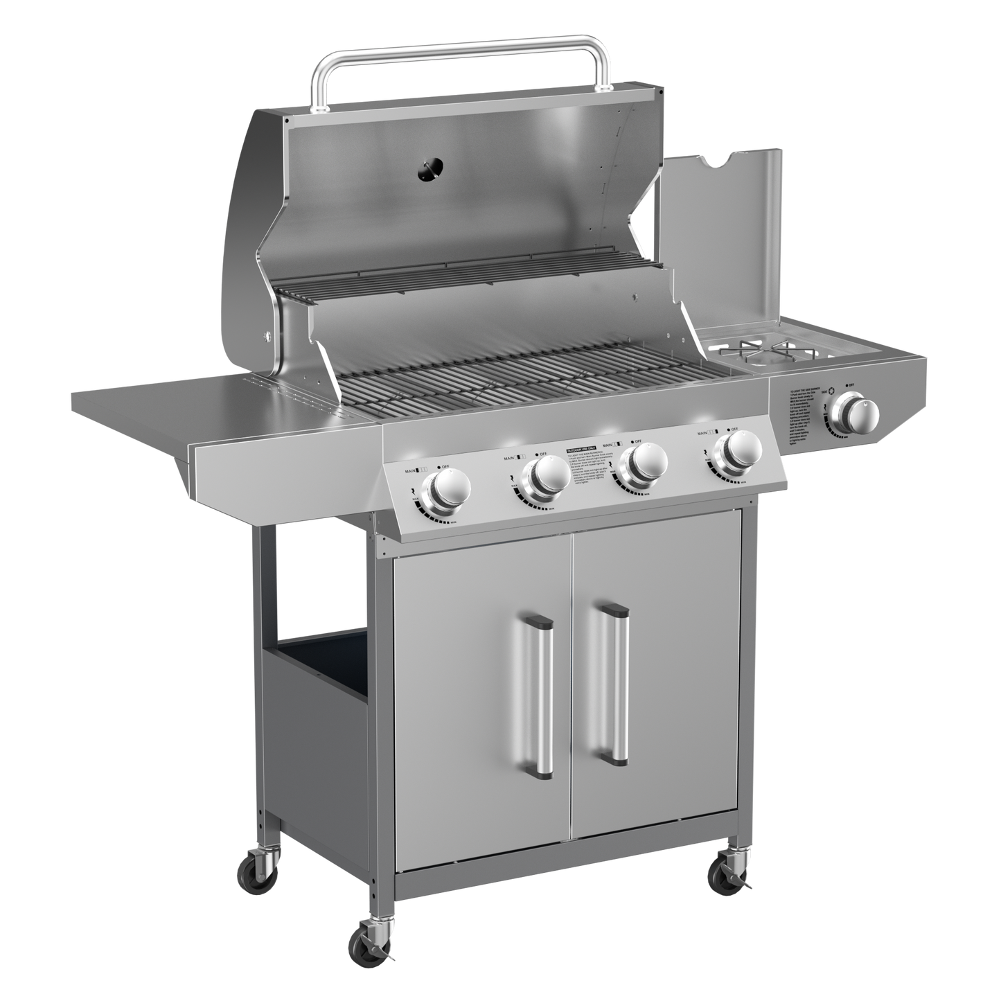 HeroFire-4 Burner Propane Gas BBQ Grill W/Side Burner